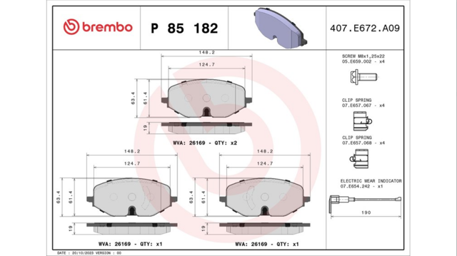 Колодки тормозные дисковые комплект P85182 BREMBO