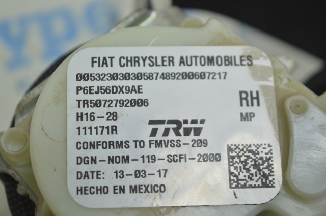 CHRYSLER 6EJ56DX9AF Ремень безопасности задний правый в наличии Украина
