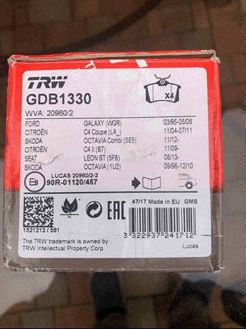 TRW GDB1330 Задние тормозные колодки в наличии Сумы