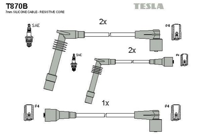 Провода высоковольтные, комплект opel vectra b 1.6 (95-03),opel vectra b 1.6 (95-02) (t870b) tesla blatna можливий самовивіз T870B