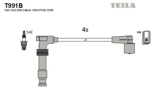 Провода высоковольтные, комплект opel astra g 1.4 (98-05),opel zafira a 1.6 (99-05) (t991b) tesla blatna можливий самовивіз T991B