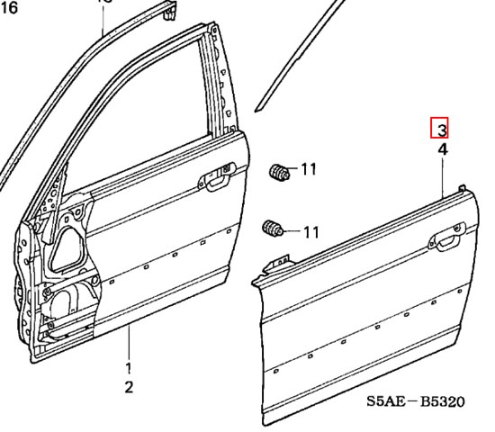 Панель передней двери правой 67111S5A305ZZ HONDA