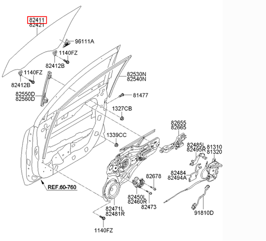 Стекло двери передней левой 824113U000A HYUNDAI