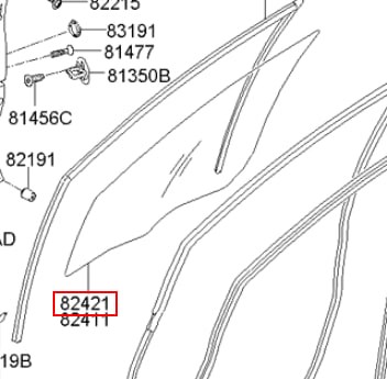 Стекло пассажирской двери 824211D000 HYUNDAI
