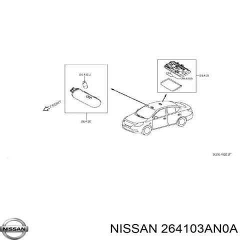 Плафон освещения салона/кабины, задний 264103AN0A NISSAN