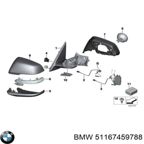 Корпус зеркала заднего вида правого 51167459788 BMW