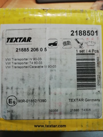 Колодки передние 2188501 TEXTAR