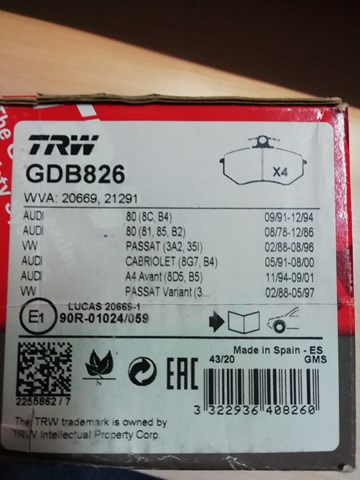 TRW GDB826 Передние тормозные колодки в наличии Житомир