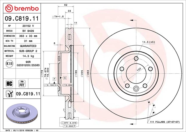 09C81911 BREMBO Передние тормозные диски купить в Ужгород