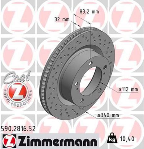 ZIMMERMANN 590281652 Диск тормозной передний в наличии Винница