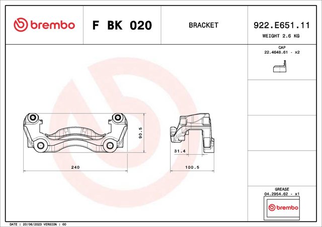 BREMBO FBK020 Скоба тормозного суппорта переднего в наличии Винница