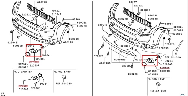 Ободок (окантовка) фары противотуманной левой 6400F059 MITSUBISHI