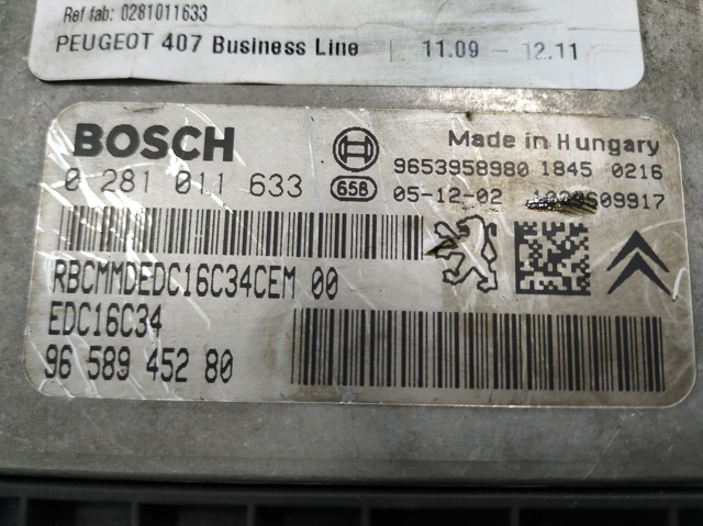 PEUGEOT 0281011633 Блок управления двигателем в наличии Харьков