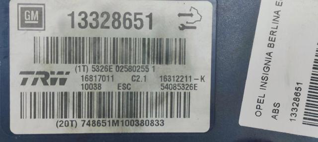 Unidade hidráulico de controlo ABS Opel Insignia G09