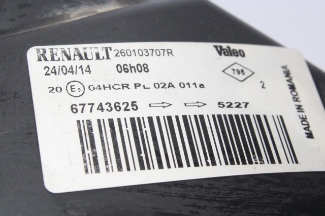 RENAULT 260103707R Правая фара в наличии Кривой Рог