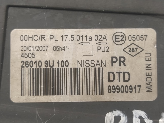 NISSAN 260109U100 Фара правая в наличии Запорожье