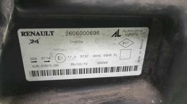260600069R RENAULT Левая фара купить в Хмельницкий