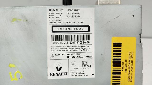 RENAULT 281150017R Магнитола в наличии Каменское