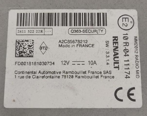 RENAULT 281151863R Магнитола в наличии Николаев
