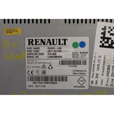 RENAULT 281153178R Магнитола в наличии Николаев