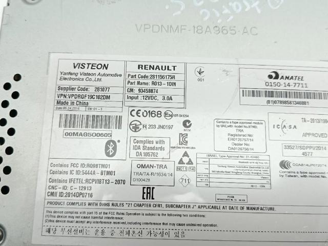 RENAULT 281156175R Магнитола в наличии Сумы