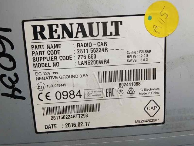 RENAULT 281156224R Магнитола в наличии Николаев