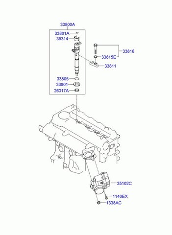 Válvula de injeção para Hyundai i40, Kia Optima 338002A800