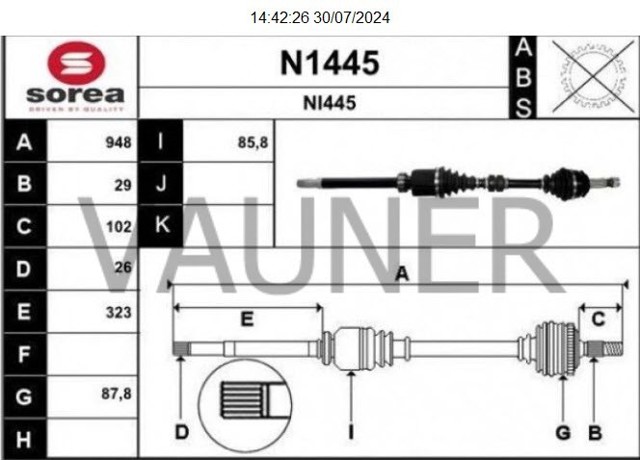 NISSAN 391004ED0C Полуось (привод) передняя правая в наличии Сумы