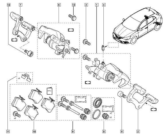 Pinça de freio traseira esquerda para Renault Megane II 1.5 dci (BM0F, BM0T, BM2B, CM0F, CM0T) D/K9K D7 440119651R