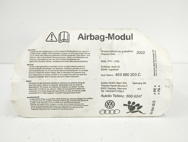 Airbag frontal direito para audi a8 3.7 quattro bfl 4E0880203C
