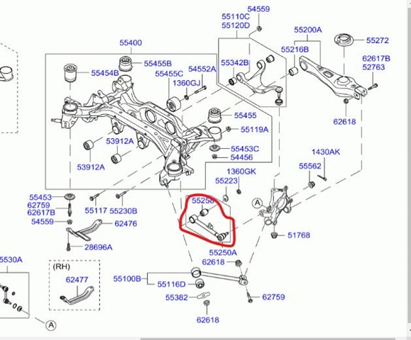 Braço oscilante de suspensão traseira transversal 552102B300 Hyundai/Kia