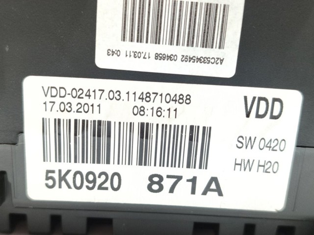 VAG 5K0920871A Приборная доска (щиток приборов) в наличии Житомир
