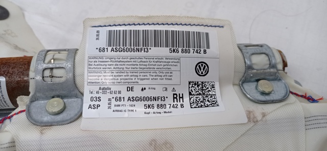 5K6880742B Подушка безопасности (AIRBAG) шторка боковая правая купить Винница