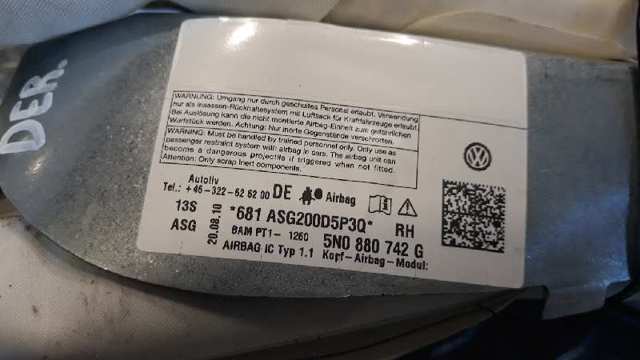 VAG 5N0880742G Подушка безопасности (AIRBAG) шторка боковая правая в наличии Киев