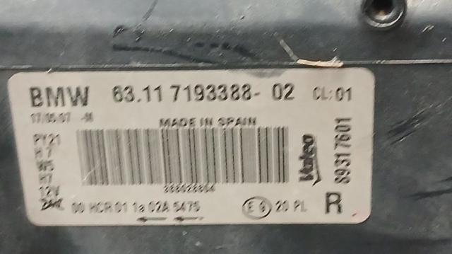 BMW 63117193388 Правая фара в наличии Ужгород