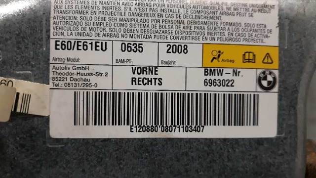 BMW 6963022 Подушка безопасности (AIRBAG) двери передней правой в наличии Каменское