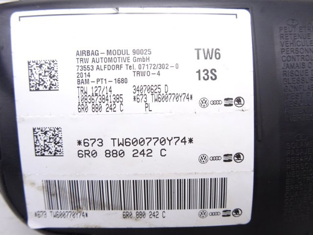 6R0880242C VAG Подушка безопасности (AIRBAG) шторка боковая правая купить в Кривой Рог