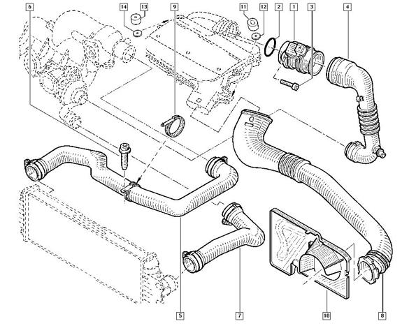 Mangueira (cano derivado) direita de intercooler 8200273825 RENAULT