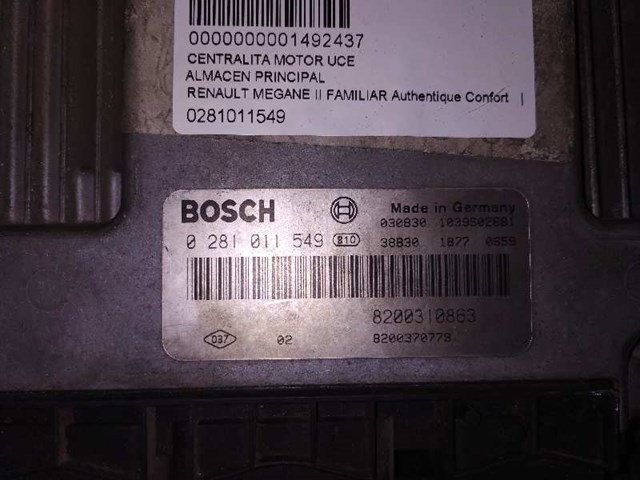 ECU motor para Renault Megane II (BM0/1_,BM0/1_) (2003-2008) 1.9 DCI F9Q804F9Q818 8200310863