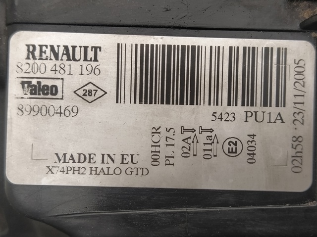 RENAULT 8200481196 Фара левая в наличии Каменское
