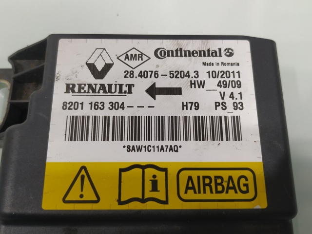 8201163304 RENAULT Модуль-процессор управления подушкой безопасности (ЭБУ AIRBAG) купить в Днепр