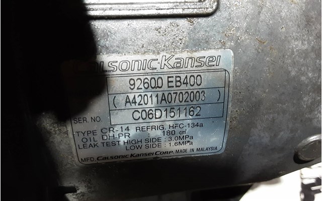 Compressor de ar condicionado para Nissan NP300 Navara (D40) (2004-...) 2.5 DCI YD25DDTI 92600EB40E