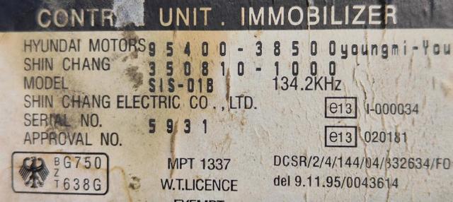 HYUNDAI 9540038500 Модуль управления (ЭБУ) иммобилайзером в наличии Черкассы
