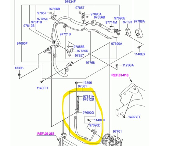 HYUNDAI 977622R000 Шланг кондиционера, от компрессора к радиатору в наличии Запорожье