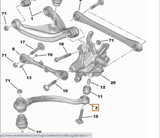 Braço oscilante (tração) longitudinal inferior esquerdo de suspensão traseira 9801145880 PEUGEOT