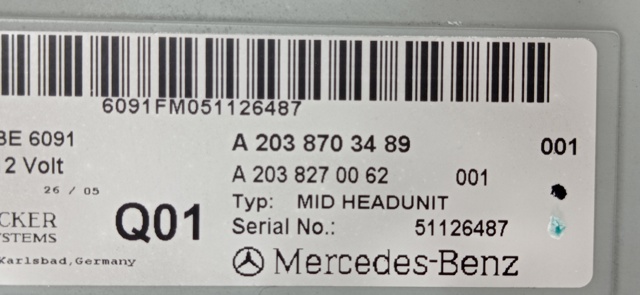 MERCEDES A2038703489 Магнитола (радио AM/FM) в наличии Черкассы