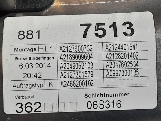 Vidros traseiros esquerdos para Mercedes-Benz E-Class 500 4-MATIC (212.091) M278922 A2127301779