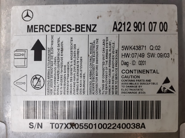 MERCEDES A2129010700 Модуль-процессор управления подушкой безопасности (ЭБУ AIRBAG) в наличии Сумы