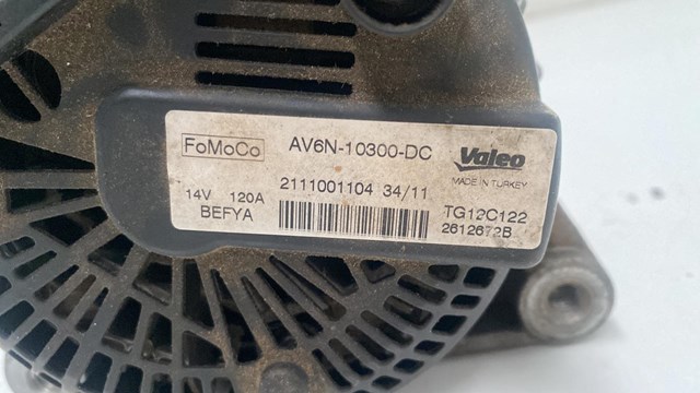 Alternador para citroen c4 grand spacetourer, citroen c5 aircross, ford b-max, ford c-max, ford c-max grand, ford ecosport, ford fiesta v, ford fiesta van, ford fiesta vi, ford fiesta vii, ford focus iii, ford fusion, ford kuga, ford transit connect, ford transit connect tourneo, peugeot 5008 ii, peugeot 508 sw ii, volvo c30,  volvo s40 ii, volvo s60 ii, volvo s80 ii, volvo v40 cross country, volvo v50, volvo v60, volvo v70 iii AV6N10300DC