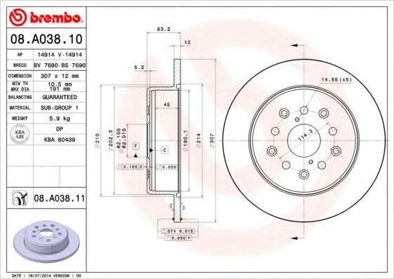 Задний тормозной диск 08A03811 BREMBO